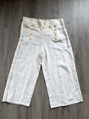 FLAX Ivory linen Buttoned Sailor Pants Small